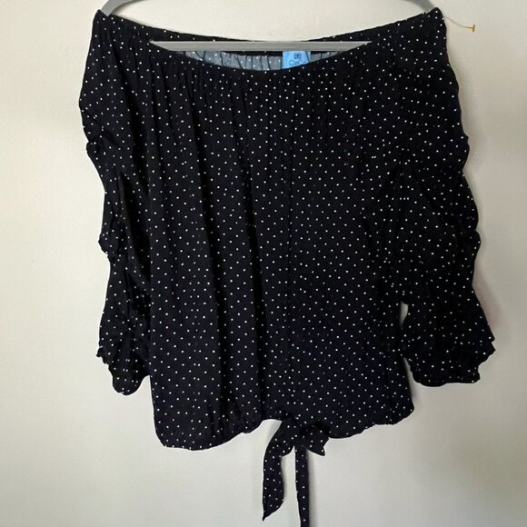 CECE Polka Dots Off Shoulders Blouses, 3/4 sleeves, Black and White, Size XL - Picture 1 of 6